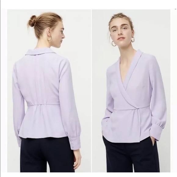 J. Crew Lilac Purple Drapey Faux-Wrap Top Crepe - Picture 1 of 10